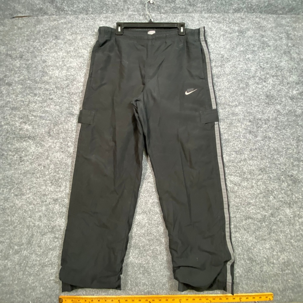 Nike Mens Vintage Track Pants Black Grey Side Stripe Cargo Mesh Lined Large